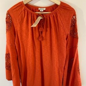 Sundance Peasant Top with Bell Sleeves And Lace